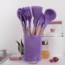 Ver imagem 5 de Jogo de Cozinha 12 Peças Madeira Silicone Concha Escumadeira Colher Pegador Espatula Fouet Talheres 