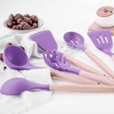 Ver imagem 7 de Jogo de Cozinha 12 Peças Madeira Silicone Concha Escumadeira Colher Pegador Espatula Fouet Talheres 