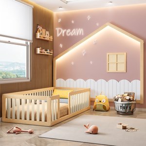 Cama Solteiro Montessoriana Giulia e Moldura Infantil Casinha Dream Decor Casatema