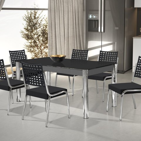 Conjunto Sala de Jantar Mesa Retangular com 6 Cadeiras Natani Yescasa