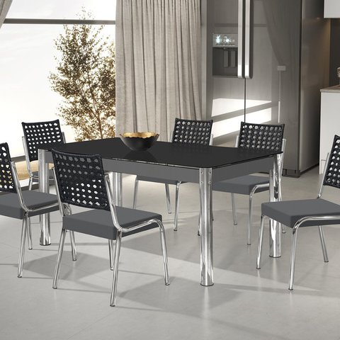 Conjunto Sala de Jantar Mesa Retangular com 6 Cadeiras Natani Yescasa