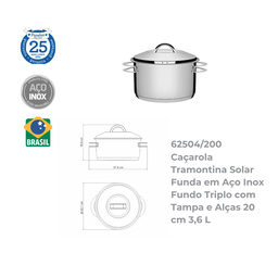 Jogo de Panelas 4 Peças Inox Fundo Triplo Solar Tramontina - 9