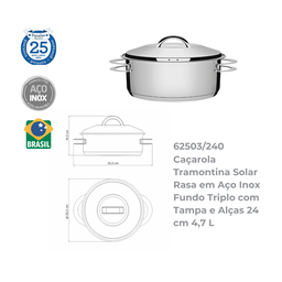 Jogo de Panelas 4 Peças Inox Fundo Triplo Solar Tramontina - 8