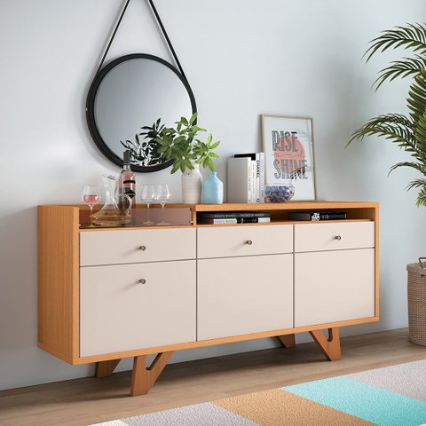 Buffet Aparador Decorativo Noeli com Bandeja Lateral Cinamomo/off White G26 - Gran Belo