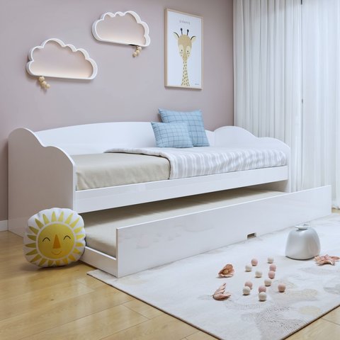 Bicama Infantil com Cama Auxiliar Estrado Madeira Liz Branco