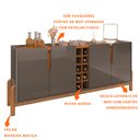 Ver imagem 4 de Aparador Buffet 4 Portas Belle 190 cm Cinza Pérola e Cedro com Adega - D’Rossi