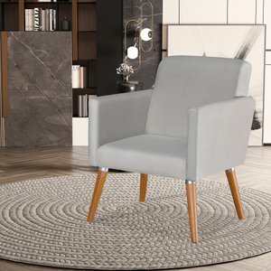 Poltrona Cristal Suede Escritórios e Recepção Pés em Madeira:cinza Suede