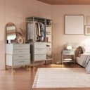 Ver imagem 1 de Conjunto com Quarto Industrial Guarda-Roupa Cômoda e Mesa de Cabeceira Cinza/Arena/Champagne