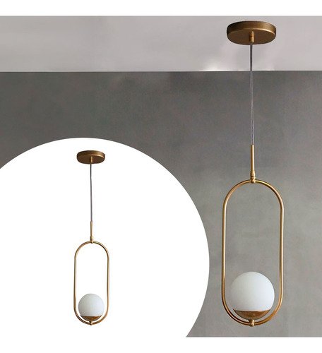 Lustre Pendente Sala de Jantar de Teto Oval Jabuticaba com Vidro Globo Bivolt - Dourado