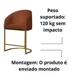 Kit 2 Banco Banqueta Poltrona Mia Base Metal Dourada Veludo Cor:terracota - 7