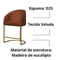 Kit 2 Banco Banqueta Poltrona Mia Base Metal Dourada Veludo Cor:terracota - 6