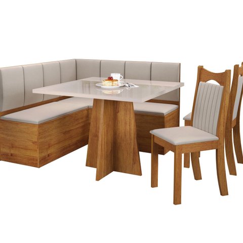 Conjunto Canto Alemão com Baú Bariloche Mesa Quadrada 90x90 sem Vidro e 2 Cadeiras Dallas em Mdp/mdf