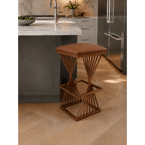 Banqueta em Couro Sintético Mônaco Estilo Moderno Resistente:Marrom