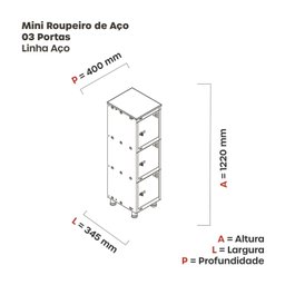 Armário Mini Roupeiro 3 Portas Aço Mgrp 501/3 - 3