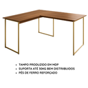 Ver imagem 3 de Escrivaninha em L para Computador e Notebook Max 90x150 cm - Freijó/Dourado