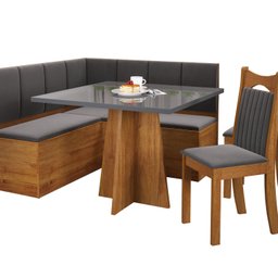 Conjunto Canto Alemão com Baú Bariloche Mesa Quadrada 90x90 sem Vidro e 2 Cadeiras Dallas em Mdp/mdf - 2