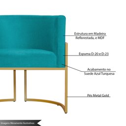 Kit 2 Poltronas Decorativa Sala de Estar Luana Base Gold Suede - 3