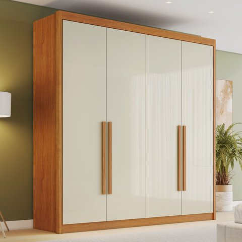 Guarda-Roupa Casal 4 Portas 4 Gavetas Eloá 100% MDF Bege/Cinamomo/Off White