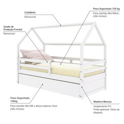Bicama Casinha Solteiro Slim Rb com Grade de Proteção Branco Housin - 4