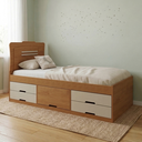 Ver imagem 1 de Cama Solteiro Infantil com 5 Gavetas Puxador Embutido Alice Cinamomo/Off White Bege