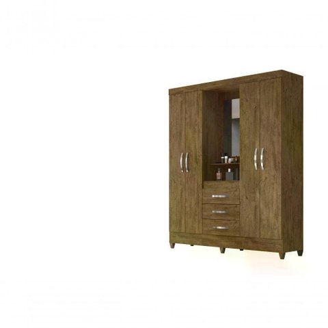 Guarda Roupa Casal 4 Portas C/Espelho 3 Gavetas Castanho