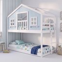 Ver imagem 1 de Beliche Infantil Montessoriano com Varanda Casinha Dos Sonhos Madeira Maciça Branco/ Azul Housin