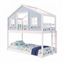 Ver imagem 2 de Beliche Infantil Montessoriano com Varanda Casinha Dos Sonhos Madeira Maciça Branco/ Azul Housin
