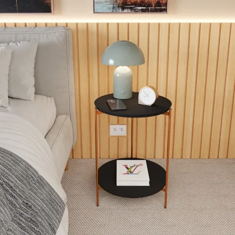 Mesa de Apoio Duda Lateral Canto Preta Sala/escritório/quarto com Pés de Ferro Bronze