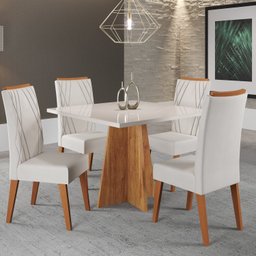 Mesa de Jantar Quadrada Decora com Vidro 90x90 e 4 Cadeiras Vegas em Madeira Maciça - 1