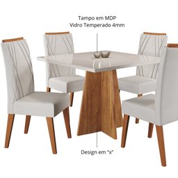 Mesa de Jantar Quadrada Decora com Vidro 90x90 e 4 Cadeiras Vegas em Madeira Maciça - 6