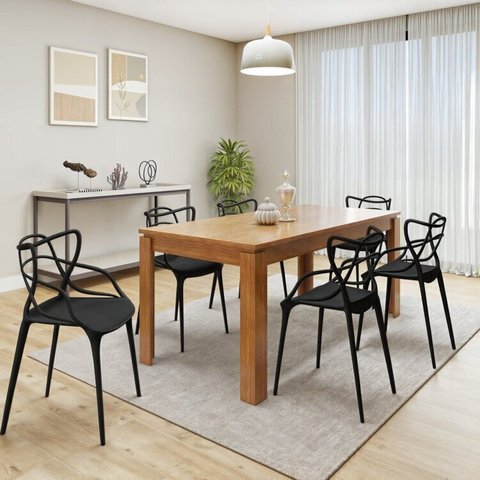Conjunto Sala de Jantar Athenas com 6 Cadeiras Allegra Espresso Móveis Bege/Amêndoa/Preto