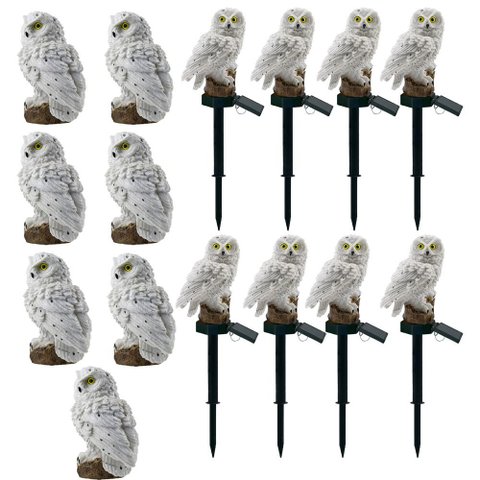 Coruja Lumianaria Solar Kit 10 Uni Escultura Ave Decoraçao Casa Quintal Jardim Varanda Multiuso
