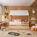 Ver imagem 1 de Bicama Infantil Casinha com LED e Grade New Garden Casatema MadeiraOriginals Branco/Marrom