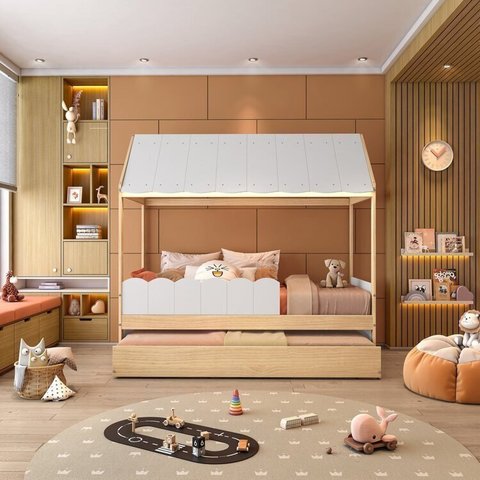 Bicama Infantil Casinha com Led e Grade New Garden Casatema MadeiraOriginals