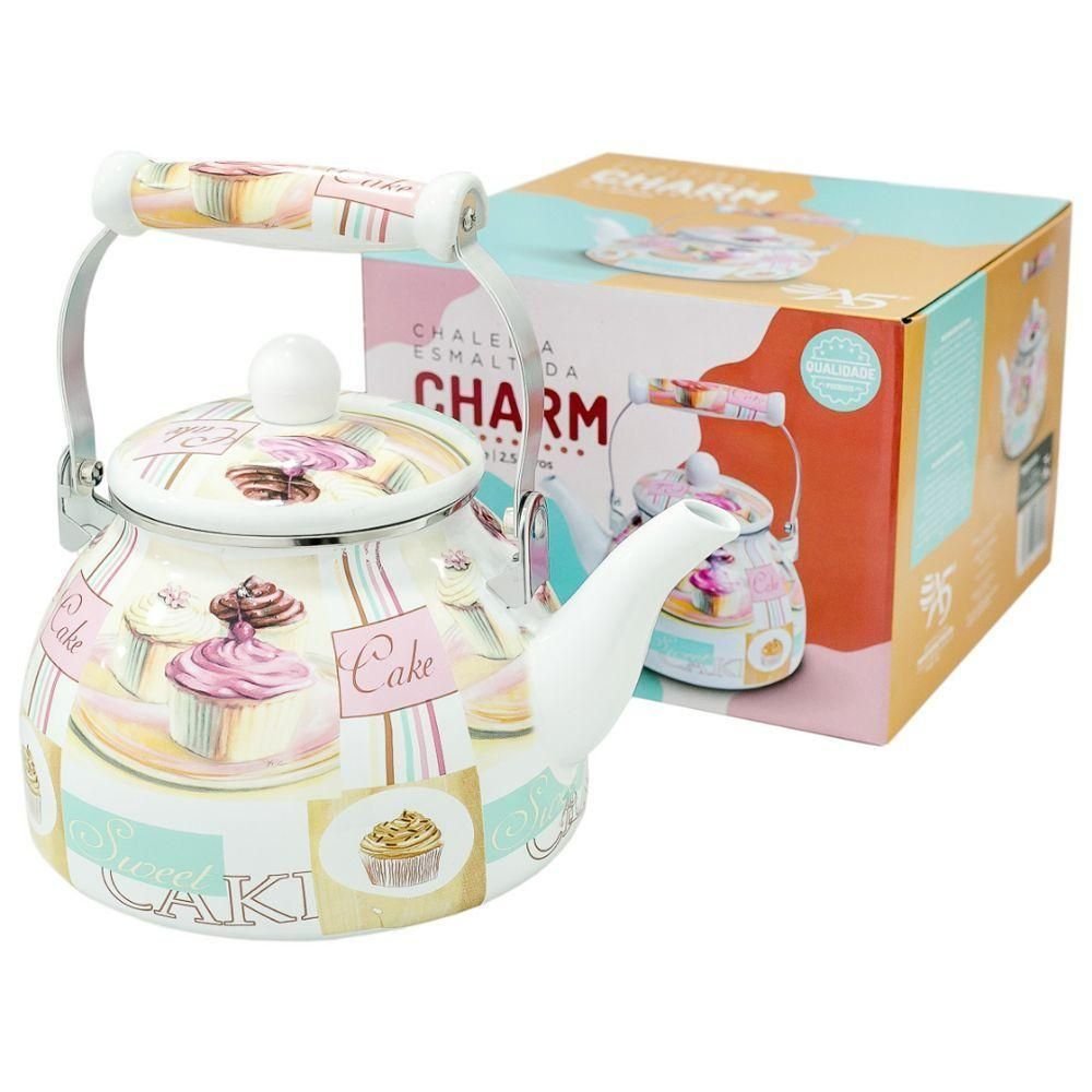 Chaleira Esmaltada Vintage 2,5 Litros para Todos Os Tipos de Fogão Elétrico Indução Charm Cake - 2