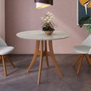 Ver imagem 7 de Conjunto Sala de Jantar Mesa Redonda com Tampo em MDF com Vidro Fendi, Pés Madeira Maciça 4 Cadeiras Bege/Imbuia/Cinza Claro