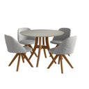 Ver imagem 2 de Conjunto Sala de Jantar Mesa Redonda com Tampo em Mdf com Vidro Fendi, Pés Madeira Maciça 4 Cadeiras