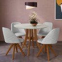 Ver imagem 1 de Conjunto Sala de Jantar Mesa Redonda com Tampo em Mdf com Vidro Fendi, Pés Madeira Maciça 4 Cadeiras