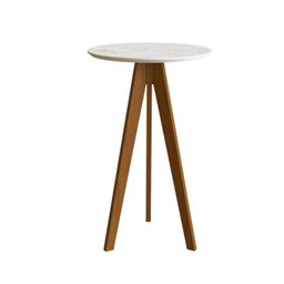 Conjunto Mesa Bistrô com Tampo Redondo em Bp Marmore, Pés Madeira Maciça 2 Banquetas Giratórias Made - 3