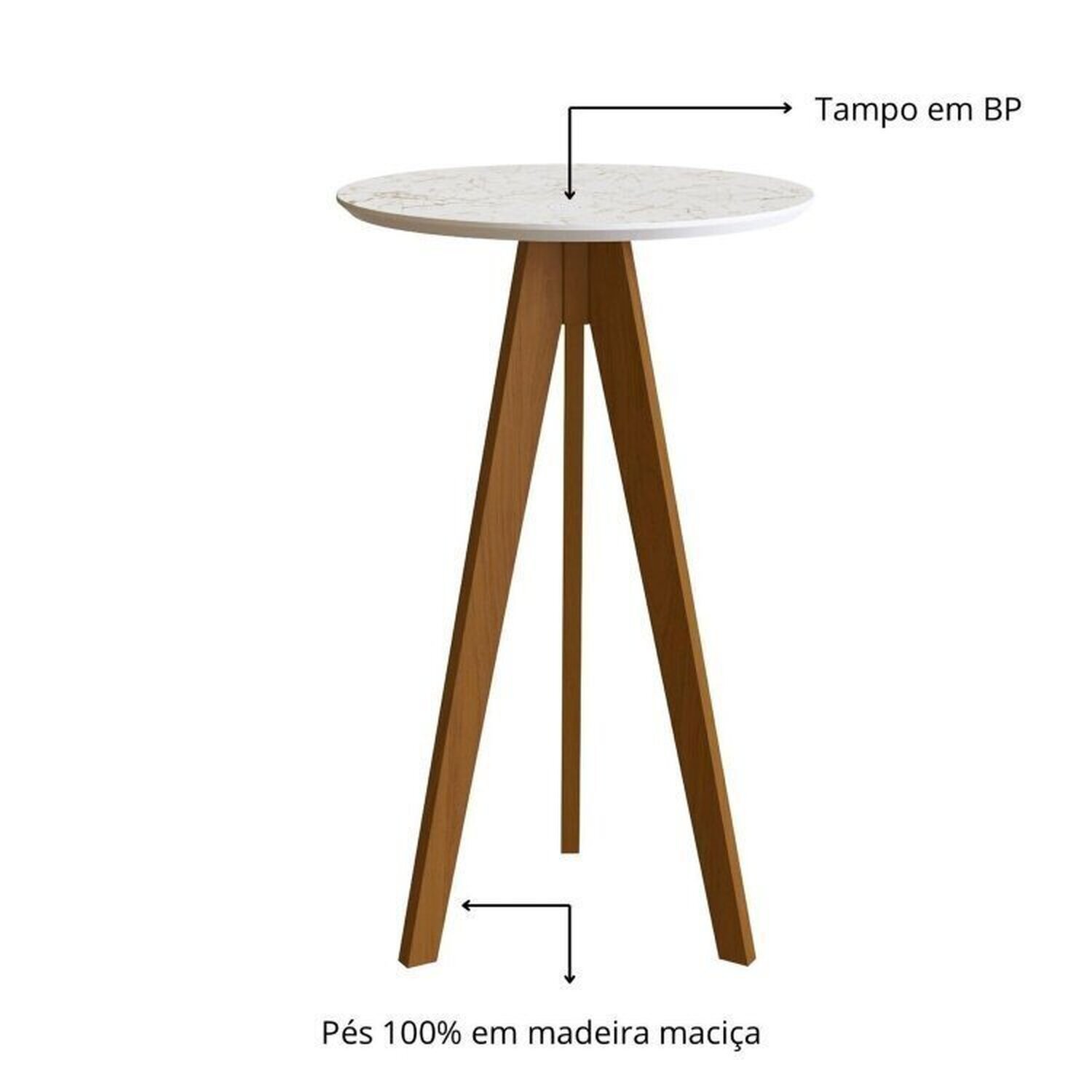 Conjunto Mesa Bistrô com Tampo Redondo em Bp Marmore, Pés Madeira Maciça 2 Banquetas Giratórias Made - 6