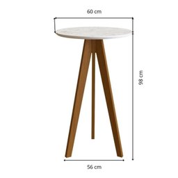 Conjunto Mesa Bistrô com Tampo Redondo em Bp Marmore, Pés Madeira Maciça 2 Banquetas Giratórias Made - 5