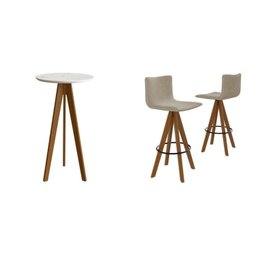 Conjunto Mesa Bistrô com Tampo Redondo em Bp Marmore, Pés Madeira Maciça 2 Banquetas Giratórias Made - 2
