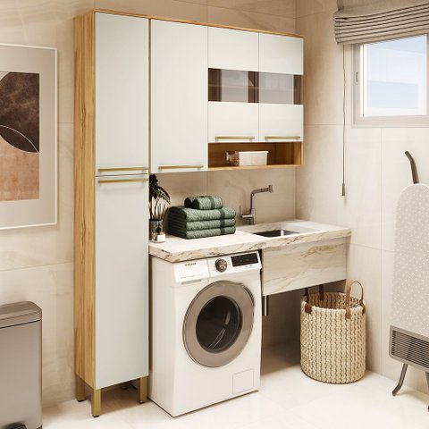 Conjunto para Lavanderia com 2 Peças 100% Mdf com Vidro Reflecta Itália Espresso Móveis