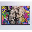 Ver imagem 1 de Quadro Pitura Colorida Elefante 90x60 Cm Adesivo Fotográfico