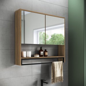 Armário Espelheira para Banheiro 80cm com 2 Portas e Toalheiro Estilo Industrial