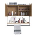 Ver imagem 2 de Armário Espelheira para Banheiro 80cm com 1 Prateleira Externa e Toalheiro Estilo Industrial P1043 Marrom/Preto/Mel