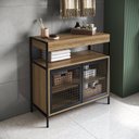 Ver imagem 1 de Armário Gabinete de Banheiro 80cm Estilo Industrial com 2 Portas Marrom/Preto/Mel