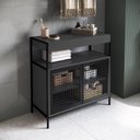 Ver imagem 1 de Armário Gabinete de Banheiro 80cm Estilo Industrial com 2 Portas P1038 sem Cuba Preto/Grafite