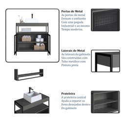 Armário Gabinete de Banheiro 80cm Estilo Industrial com 2 Portas P1038 sem Cuba - 4 Armário Gabinete de Banheiro 80cm Estilo Industrial com 2 Portas P1038 sem Cuba - 4