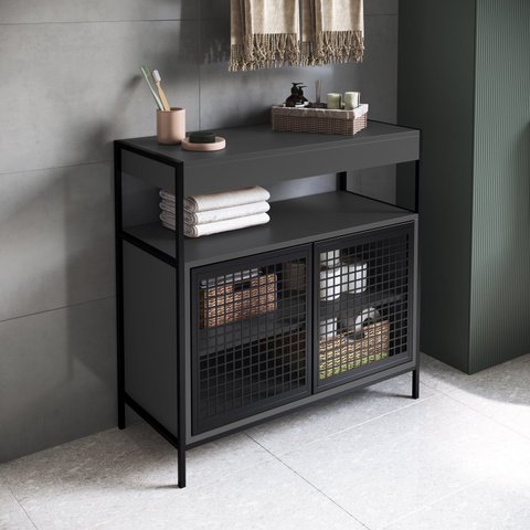 Armário Gabinete de Banheiro 80cm Estilo Industrial com 2 Portas P1038 sem Cuba